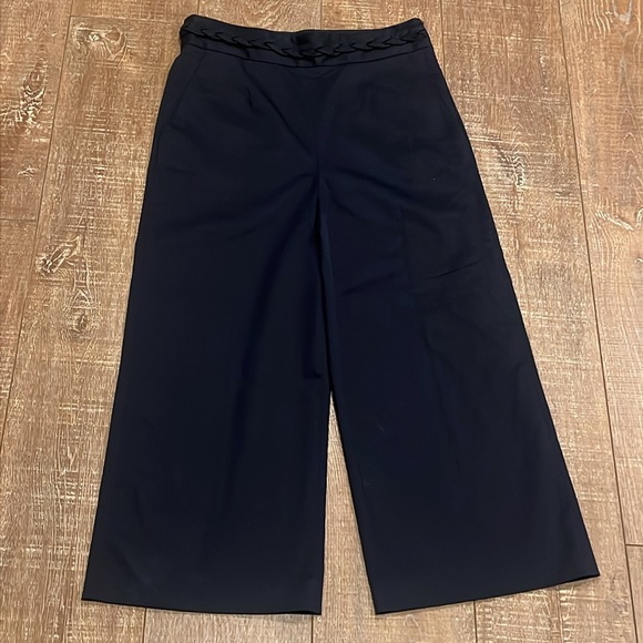 Valentino Red Label Navy Wide Leg Cropped Cotton Pants with Braided Waist Band - Picture 5 of 9